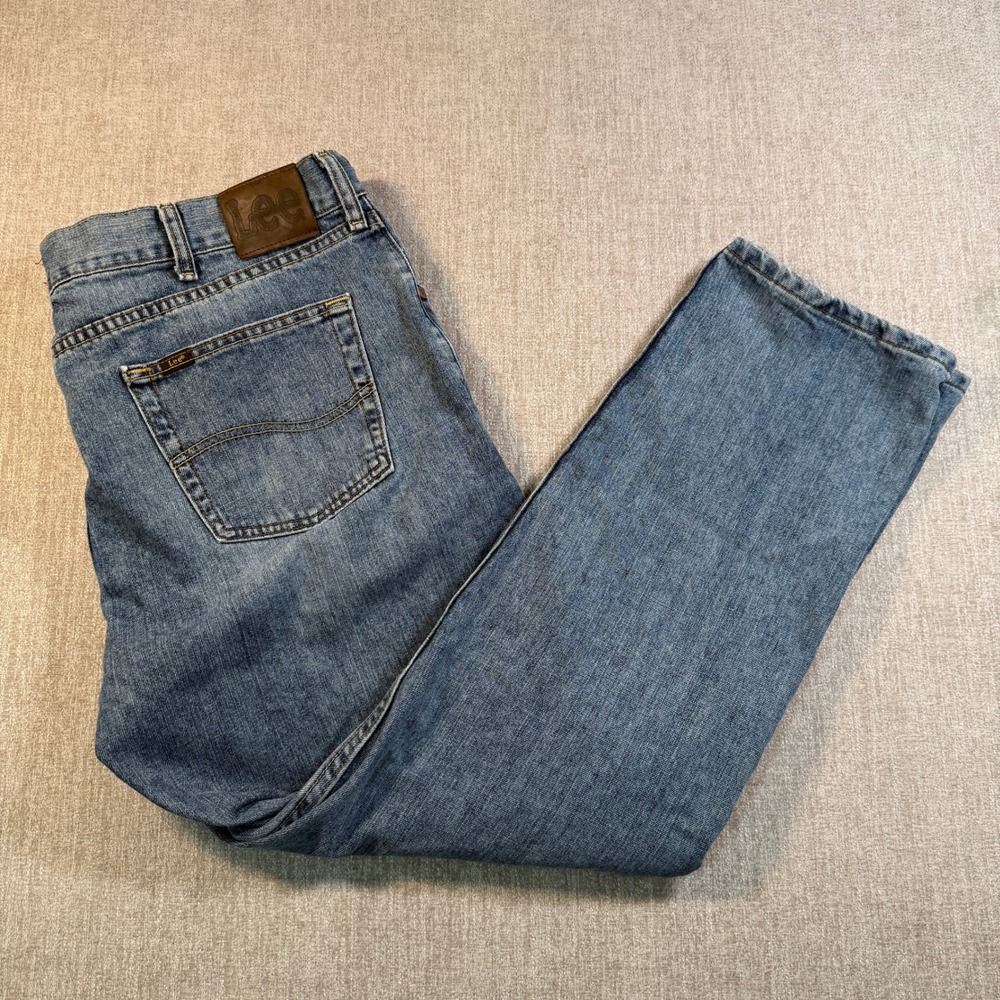 Lee Regular Fit Mens Blue Denim Straight Leg Jeans Medium Wash 38x30